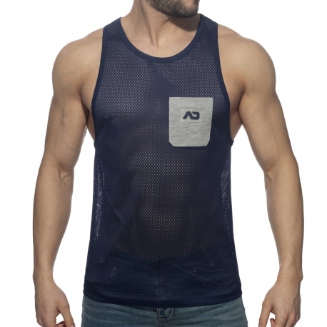 Addicted Pocket Contrast Tank Top - Navy - Grey