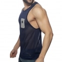 Addicted Pocket Contrast Tank Top - Navy - Grey