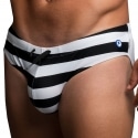 Rounderbum H2O Padded + Package Swim Briefs - Black & White Stripe