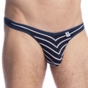 L'Homme invisible String Bikini Querelle de Brest Rayé Marine - Blanc