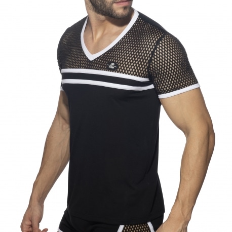 AD Fetish Mesh Striped T-Shirt - Black - White