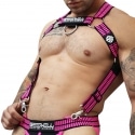 Breedwell Harnais Body Hybred Noir - Rose Fluo