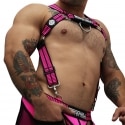 Breedwell Harnais Body Hybred Noir - Rose Fluo