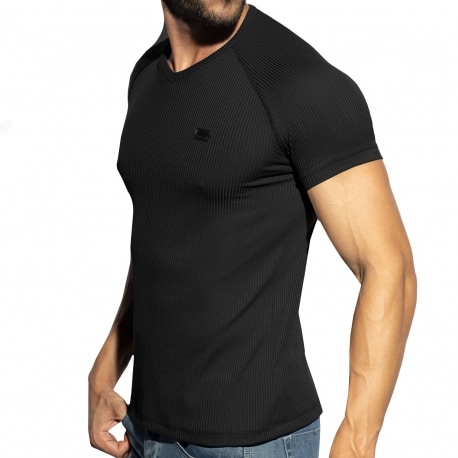 ES Collection Recycled Rib V-Neck T-Shirt - Black