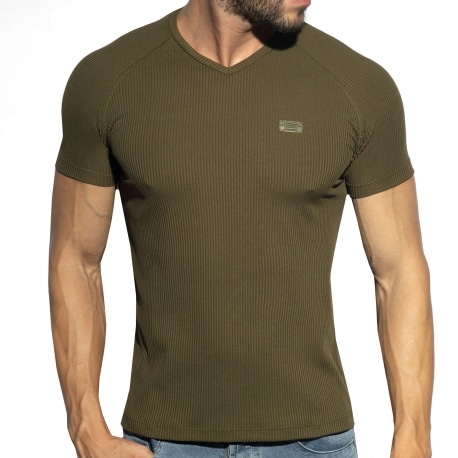 ES Collection Recycled Rib V-Neck T-Shirt - Khaki