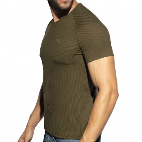 ES Collection Recycled Rib V-Neck T-Shirt - Khaki