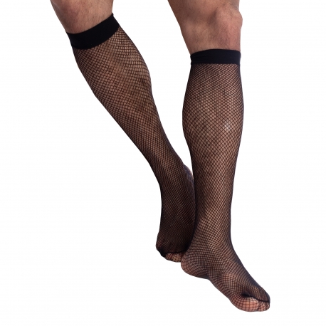 L'Homme invisible Knee Length Fishnet Socks - Black