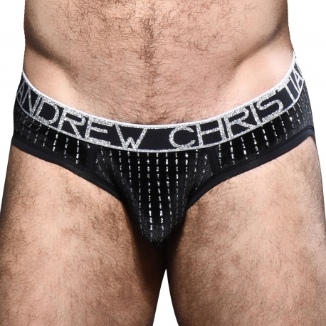 Andrew Christian Almost Naked Glam Plush Stripe Briefs - Black