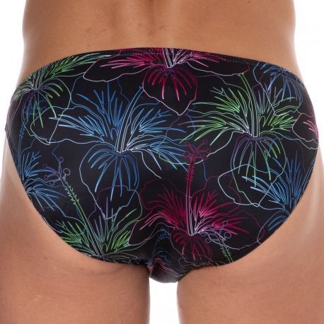 Sweet Banana Hibiscus Swim Briefs - Black