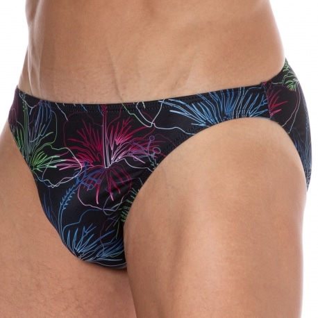 Short de bain homme Noir Hibiscus rouge