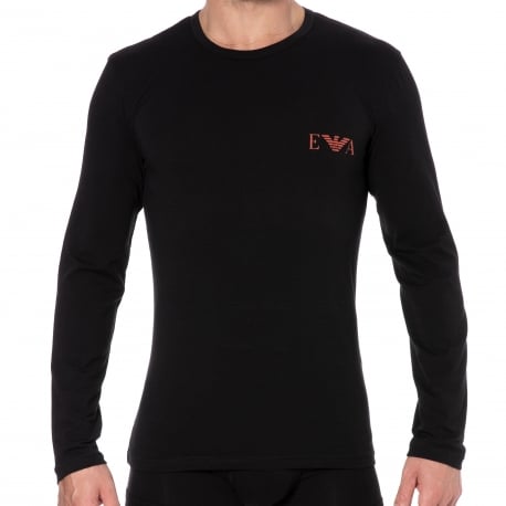 Emporio Armani Bold Monogram Cotton Long Sleeve T-Shirt - Black