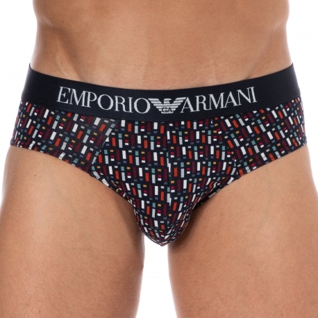 Emporio Armani Classic Pattern Mix Cotton Briefs - Navy Print