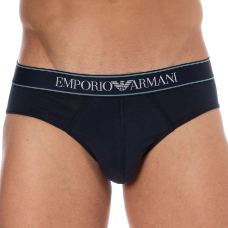 Emporio Armani Yarn Dyed Cotton Briefs - Navy