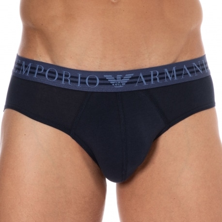 Emporio Armani Mixed Waistband Cotton Briefs - Navy