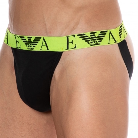 Emporio Armani Bold Monogram Cotton Jock - Black - Lime