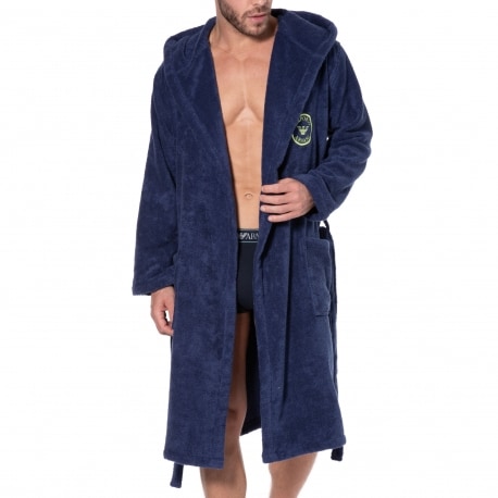 Emporio Armani Micro Sponge Bathrobe with Hood - Ink Blue