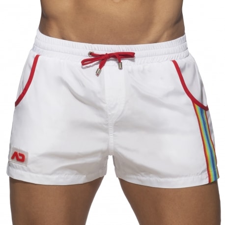 Rainbow Tape Swim Shorts - White