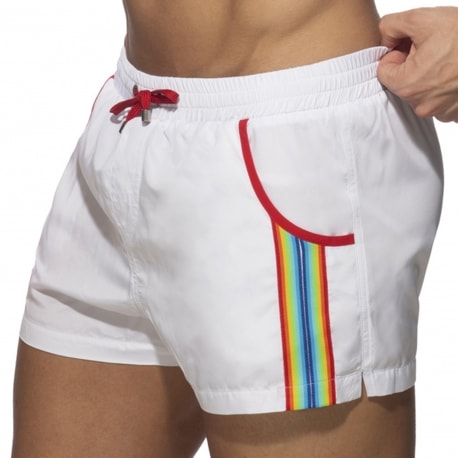 Rainbow Tape Swim Shorts - White