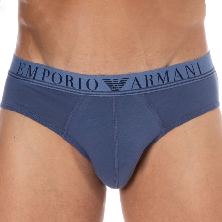 Emporio Armani Mixed Waistband Cotton Briefs - Indigo Blue