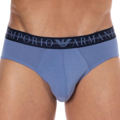 Emporio Armani Mixed Waistband Cotton Briefs - Oxford Blue