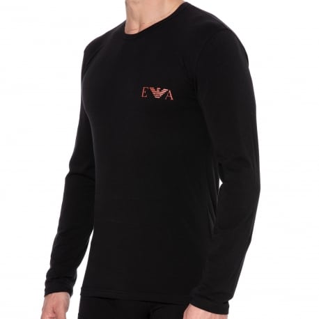 Emporio Armani Bold Monogram Cotton Long Sleeve T-Shirt - Black