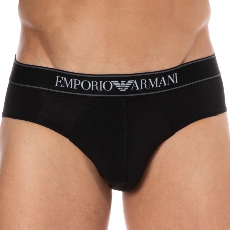 Emporio Armani Yarn Dyed Cotton Briefs - Black