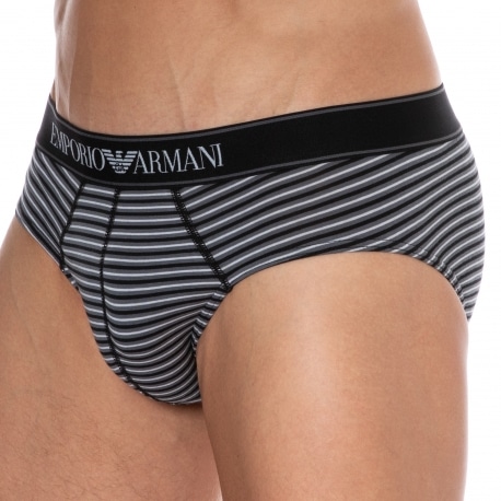 Emporio Armani Yarn Dyed Cotton Briefs - Charcoal Stripe