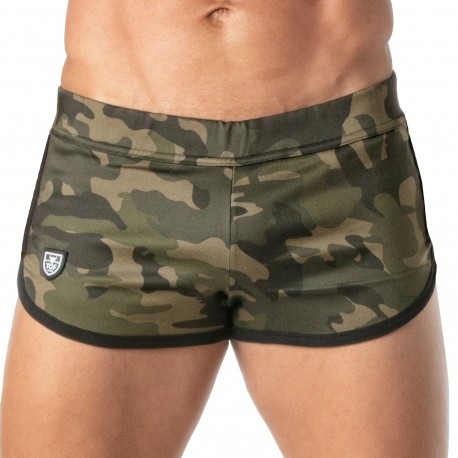 Camo See Through Cut Out Shorts, Camouflage Short With Sheer