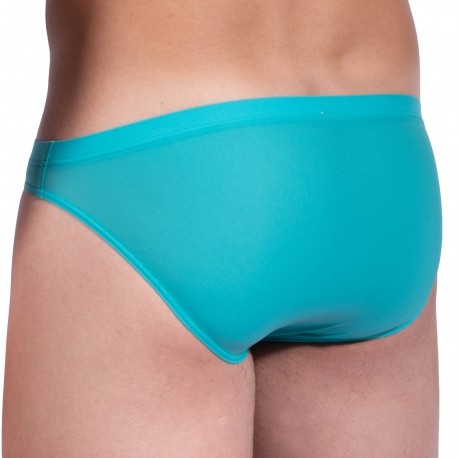 Turquoise Ribbed Recycled Microfiber High-Cut Brazilian Panties