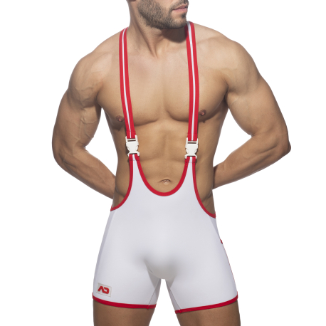 Addicted Rainbow Tape Wrestling Singlet - White