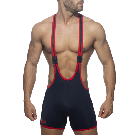 Addicted Rainbow Tape Wrestling Singlet - Navy