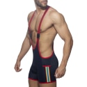 Addicted Rainbow Tape Wrestling Singlet - Navy