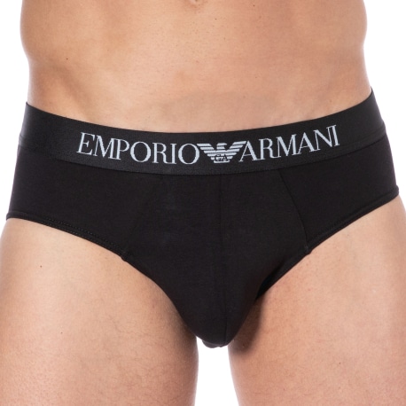 Emporio Armani Classic Pattern Mix Cotton Briefs - Black