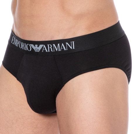 Emporio Armani Classic Pattern Mix Cotton Briefs - Black