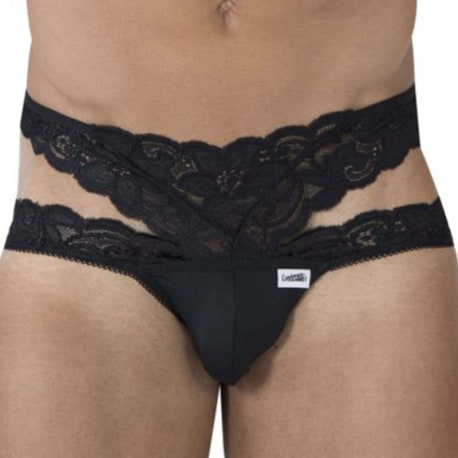 CandyMan Lace Double Bikini Briefs - Black