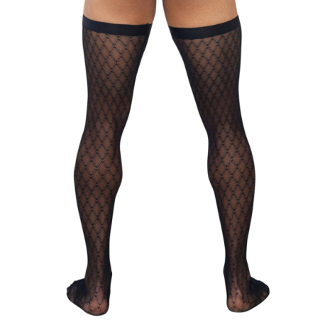 CandyMan Diamond Mesh Thigh Highs - Black