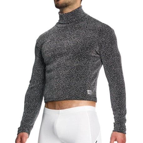 Modus Vivendi Crackled Roll Neck Crop Top - Silver