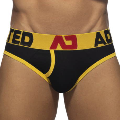 Addicted Open Fly Cotton Briefs - Black - Yellow