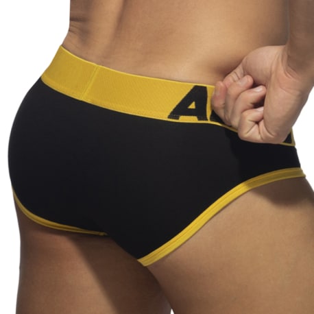 Addicted Open Fly Cotton Briefs - Black - Yellow