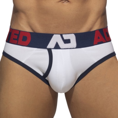 Addicted Open Fly Cotton Briefs - White - Navy