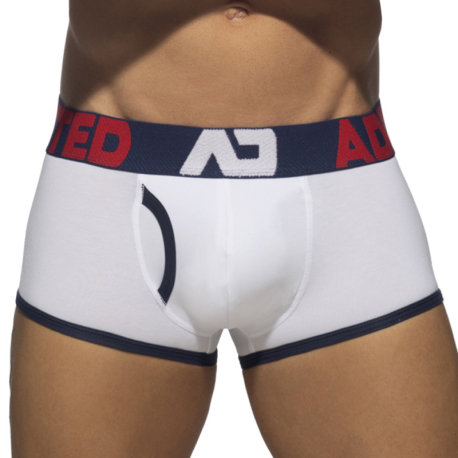 Addicted Open Fly Cotton Trunks - White - Navy