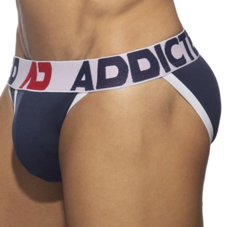 Addicted Open Fly Cotton Tanga Briefs - Navy - White