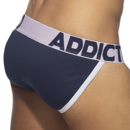 Addicted Open Fly Cotton Tanga Briefs - Navy - White