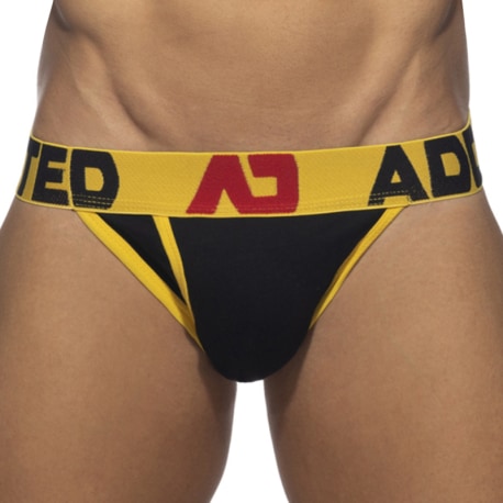 Addicted Open Fly Cotton Tanga Briefs - Black - Yellow