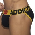 Addicted Slip Tanga Open Fly Coton Noir - Jaune