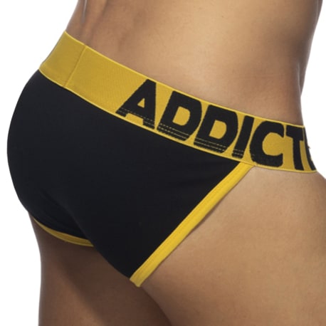 Addicted Open Fly Cotton Tanga Briefs - Black - Yellow