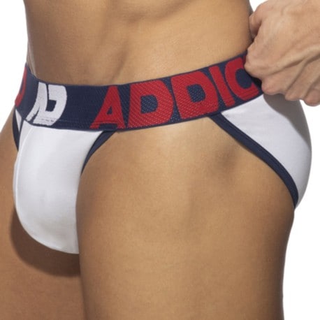 Addicted Open Fly Cotton Tanga Briefs - White - Navy