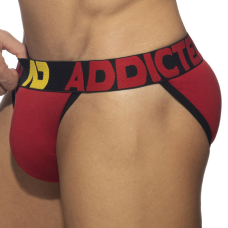 Addicted Open Fly Cotton Tanga Briefs - Red - Black