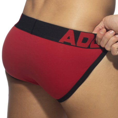 Addicted Open Fly Cotton Tanga Briefs - Red - Black