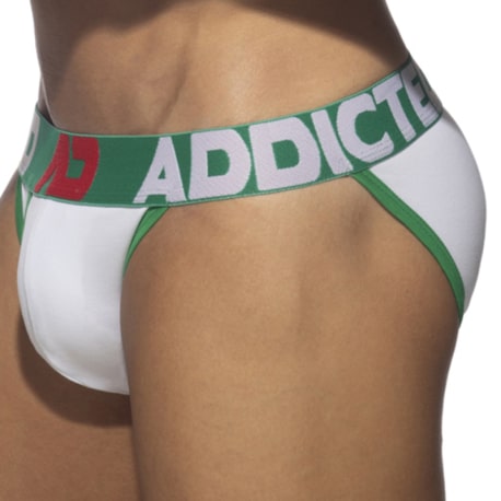 Addicted Open Fly Cotton Tanga Briefs - White - Green